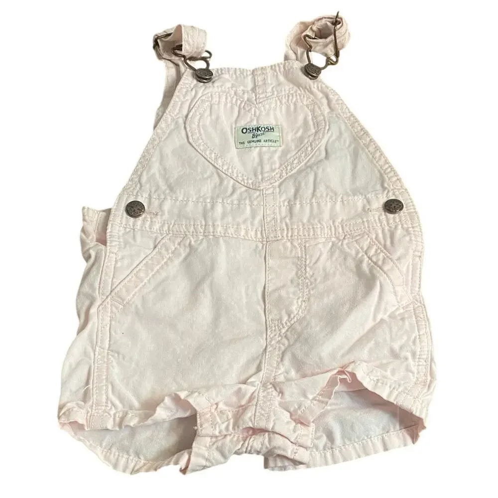 OshKosh B'gosh light pink heart baby overall shorts‎ SIZE 12M